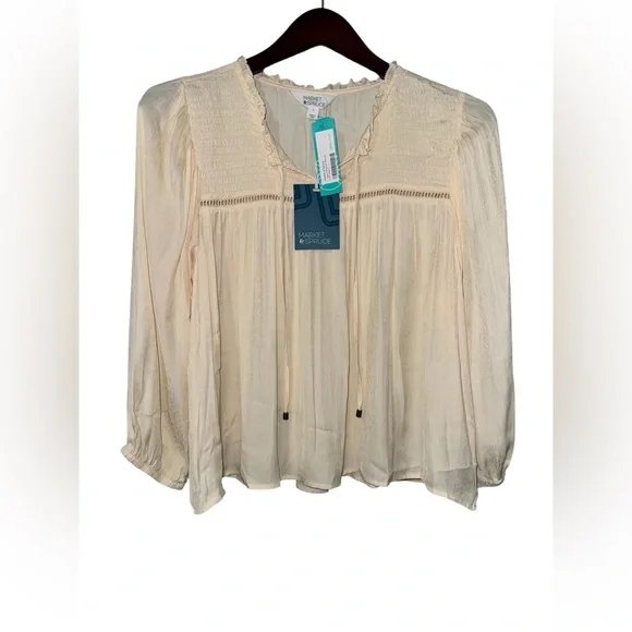 🔥NWT Market & Spruce Logan Relaxed Blouse Size Large Off White - Picture 2 of 5